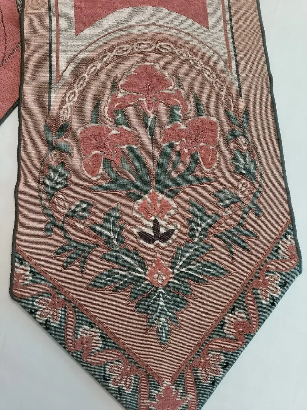 Classic Floral Tapestry Table Runner Terracotta Green Beige 70x13